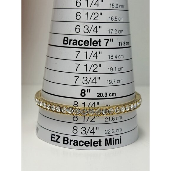 PJM Gold Tone Crystal Bangle Bracelet 8.5” Elegant Sparkly Vintage Bangle - Picture 9 of 10